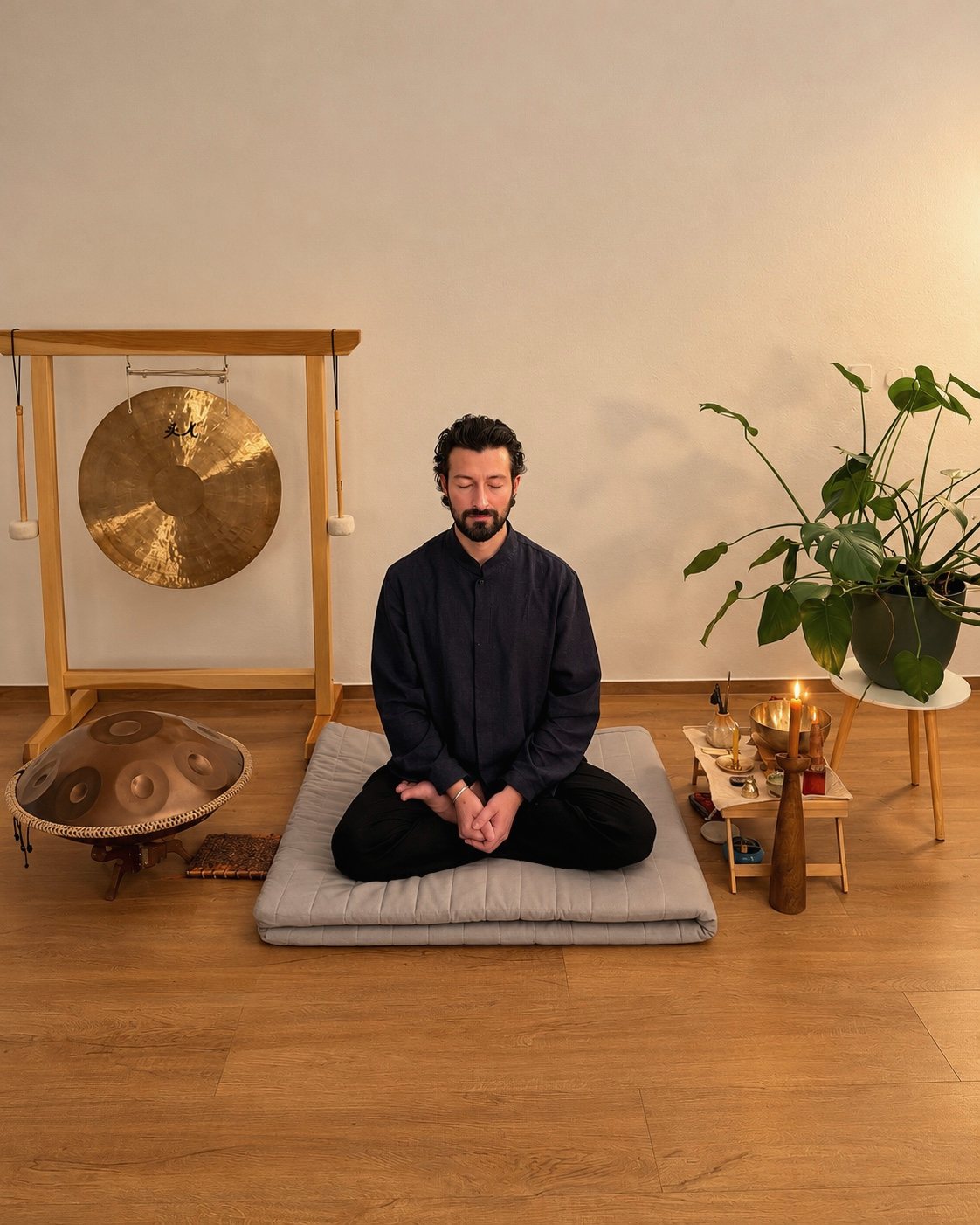 Monir Meister in stiller Meditation mit geschlossenen Augen